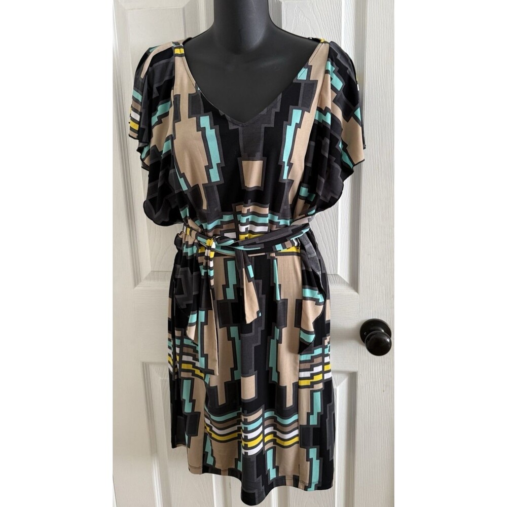 Attention Brand Dress Women’s Medium Geometric  Wrap Waist Tie - see pics